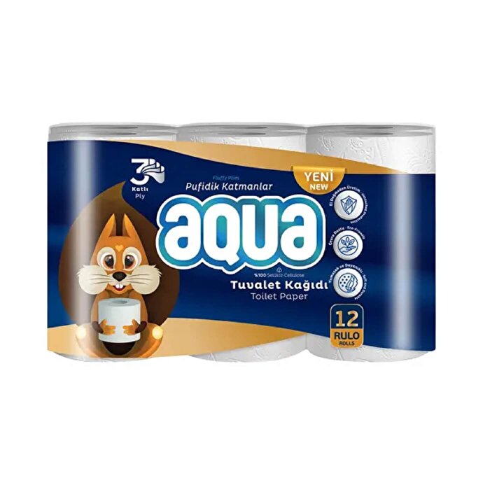 Aqua 3 Katlı Tuvalet Kağıdı 12'li