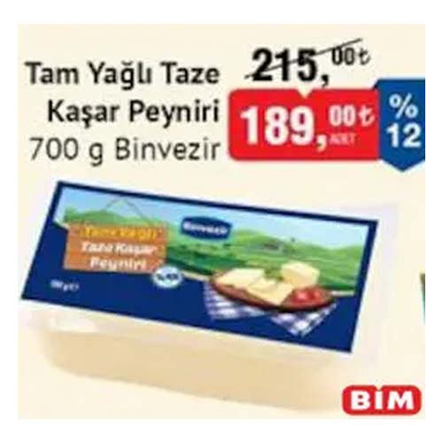 Binvezir Taze Kaşar 700g - Binvezir ürünü