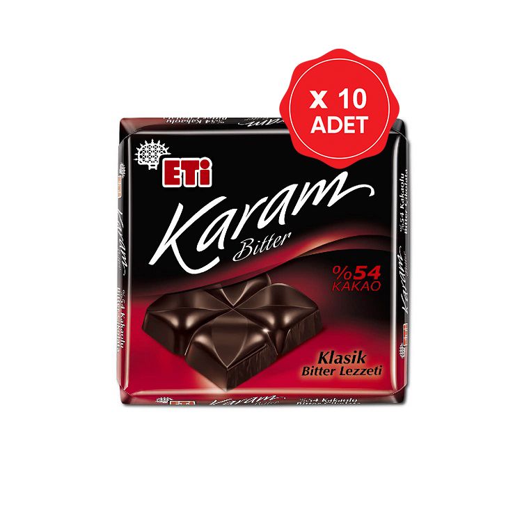 Eti Karam %54 Bitter Tablet Çikolata 60 Gr x 10 Adet