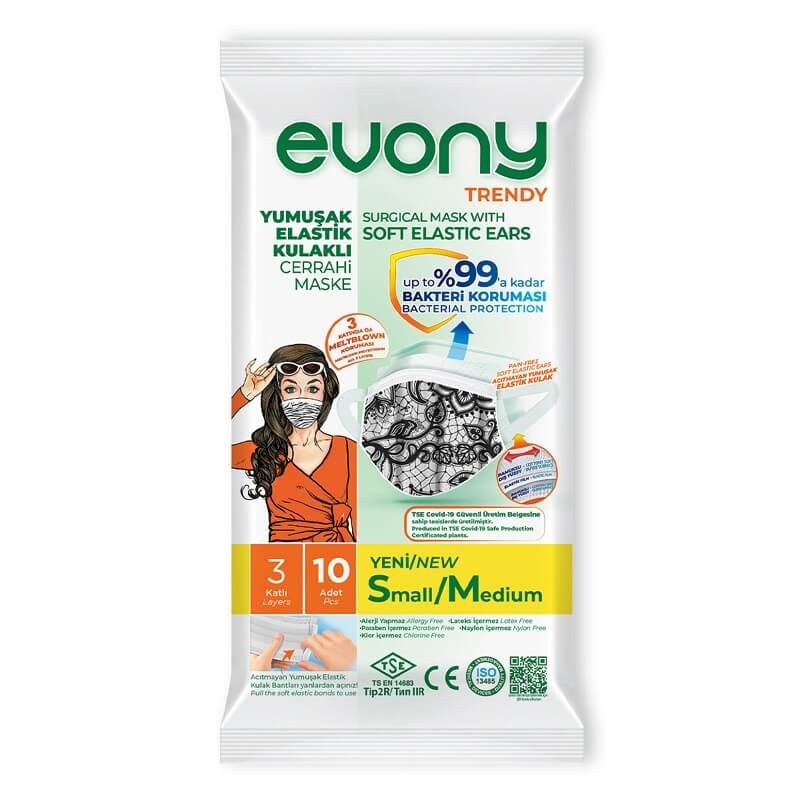 Evony Trendy Cerrahi Maske Yumuşak Lastikli 10 Adet