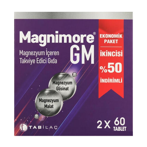 Magnimore GM Magnezyum İçeren Takviye Edici Gıda 2x60 Tablet- 2.si %50 İndirimli