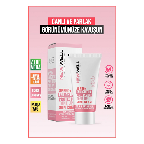 New Well Ton Eşitleyici Yüksek Koruma Etkili SPF50+ Aydınlatıcı Pembe Güneş Kremi - New Well ürünü