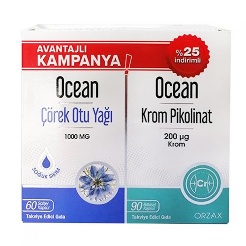 Orzax Ocean Çörek Otu Yağı 60 Kapsül + Krom Pikolinat 90 Kapsül Avantajlı Kampanya