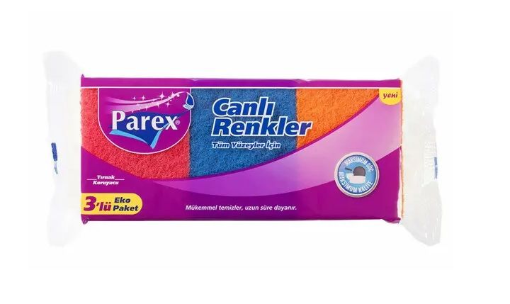 Parex Canlı Renkler Sünger Oluklu 3 Adet