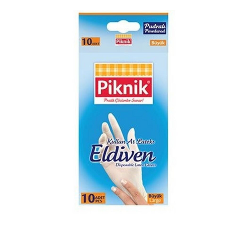 Piknik Lateks Pudralı Eldiven 10 lu Large