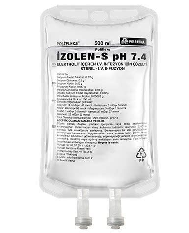Polifarma İlaç Plifleks İzolen-S PH 7.4 Elektrolit IV 1000 ml Setli