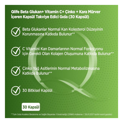 Qlife Beta Glukan Takviye Edici Gıda 30 Kapsül - Qlife ürünü