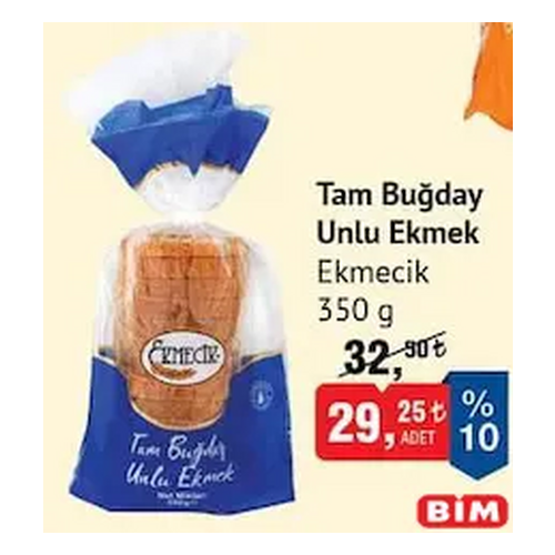 Tam Buğday Unlu Ekmek – BİM – 350 g - Ekmecik ürünü