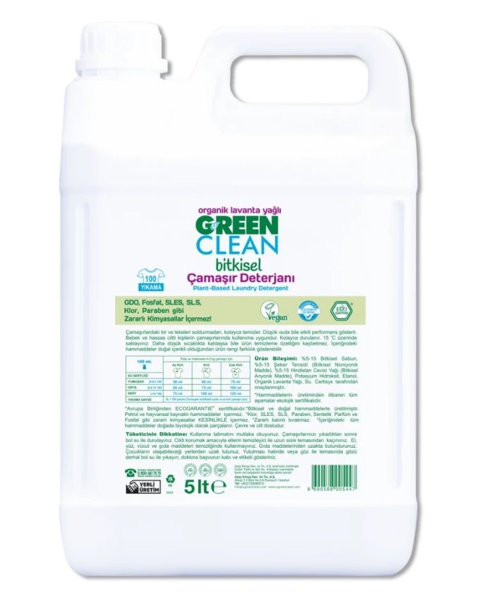 U Green Clean Bitkisel Çamaşır Sıvı Deterjanı 5 Lt