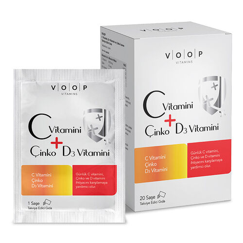 Voop C Vitamini, Çinko ve D3 Vitamini İçeren Takviye Edici Gıda 20 Şase