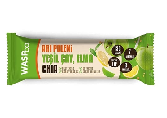 Waspco Yeşil Çaylı, Elmalı, Chia Meyveli Bar 35 Gr - Waspco ürünü